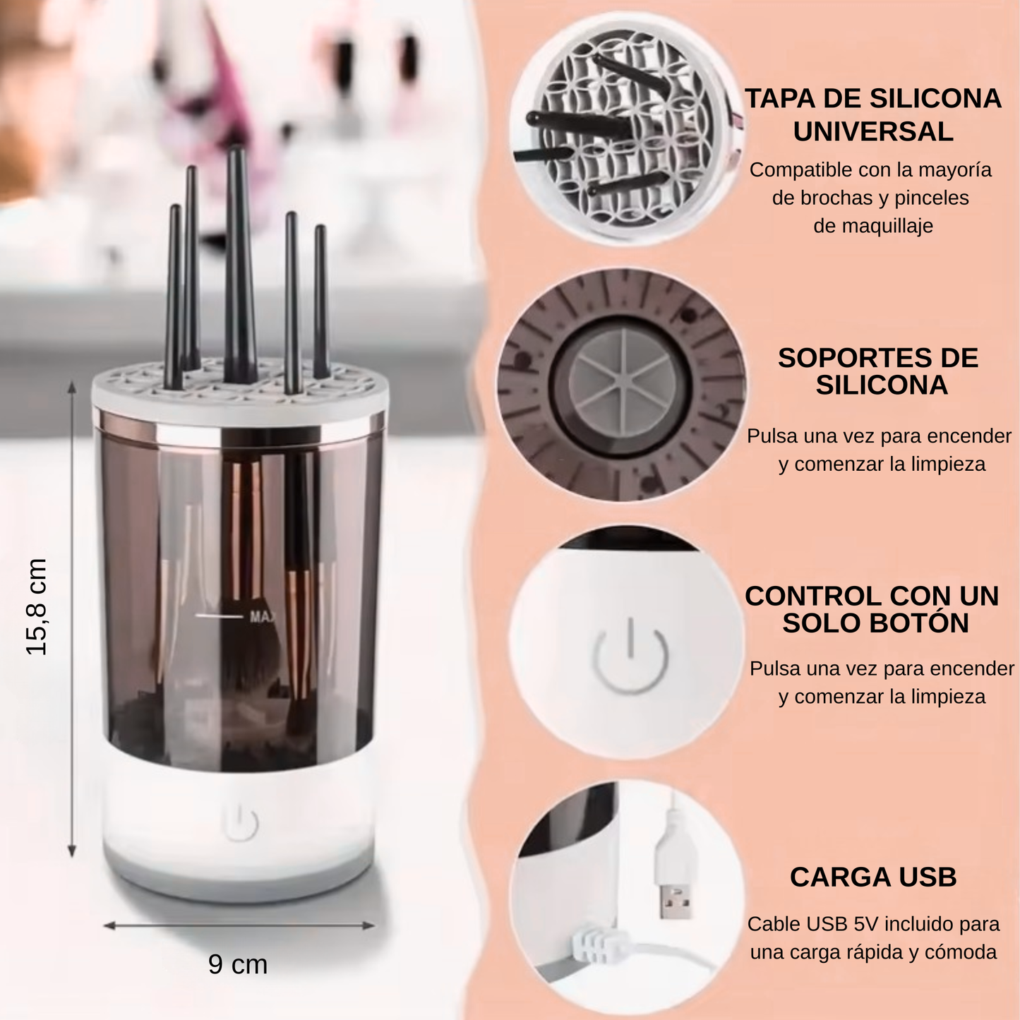 Limpiador eléctrico de brochas de maquillaje