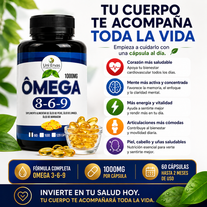 OMEGA 3-6-9 1000Mg 60 capsulas! Cuida tu corazón, cerebro, articulaciones y piel!
