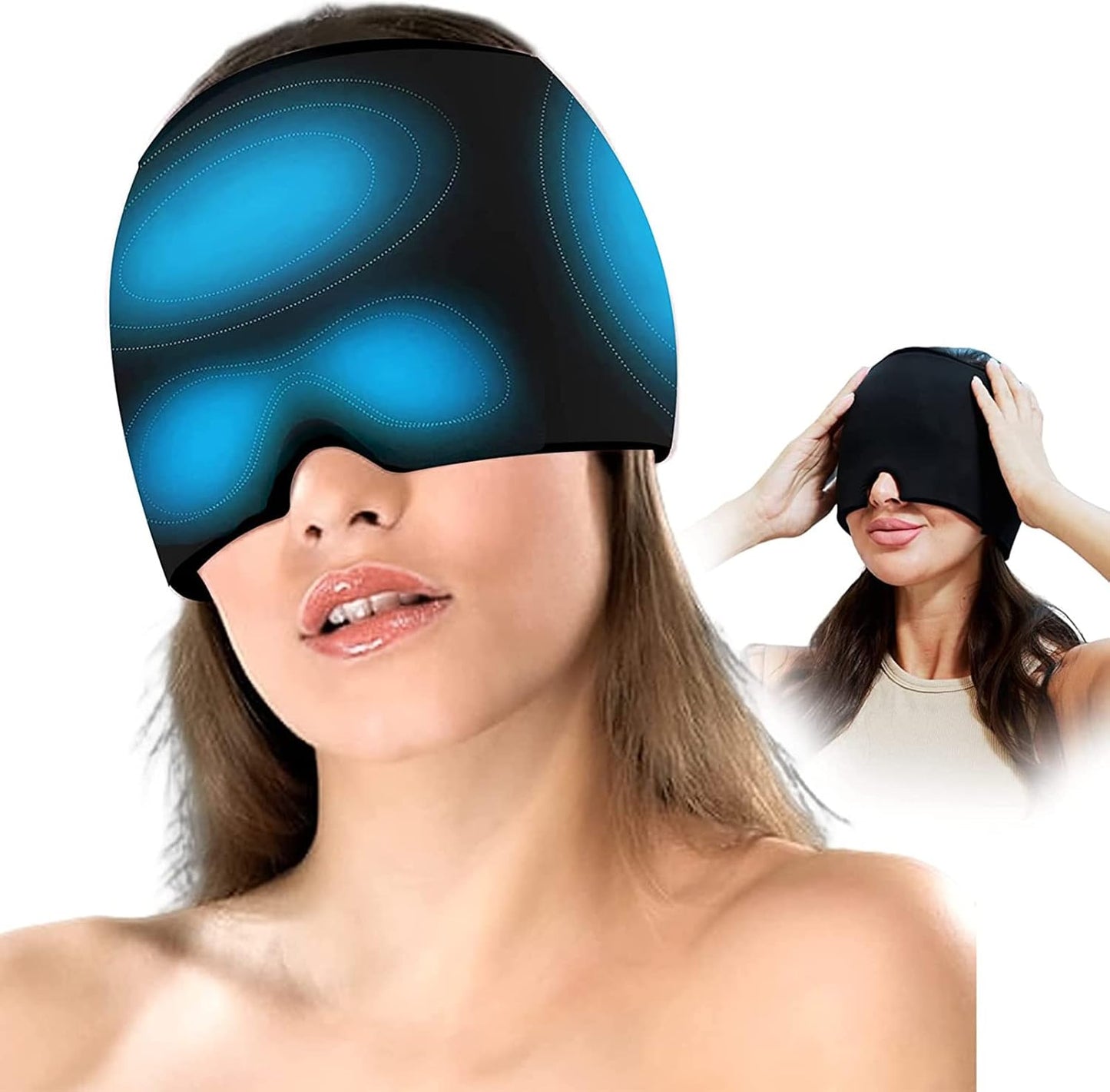 ✨ Alivio inmediato para migrañas y estrés  Máscara de Gel 360° reutilizable y cómoda