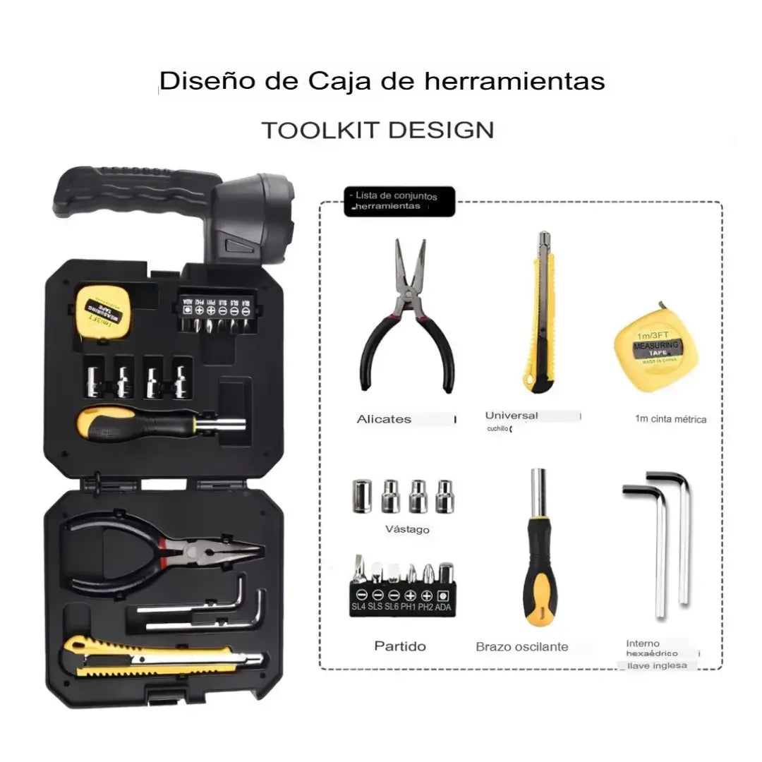 Kit de Herramientas Multifuncional con Linterna LED y Cargador Solar