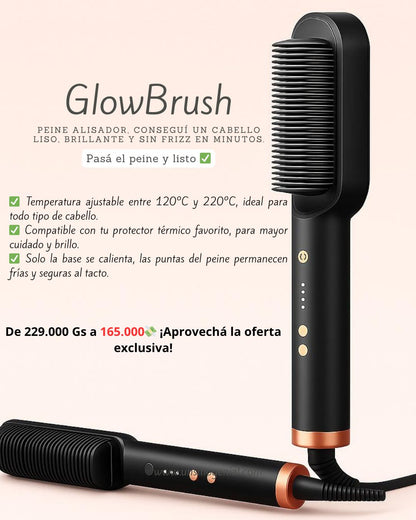 GlowBrush™ Peine Alisador – Cabello liso, brillante y sin frizz en un solo paso 💁‍♀️