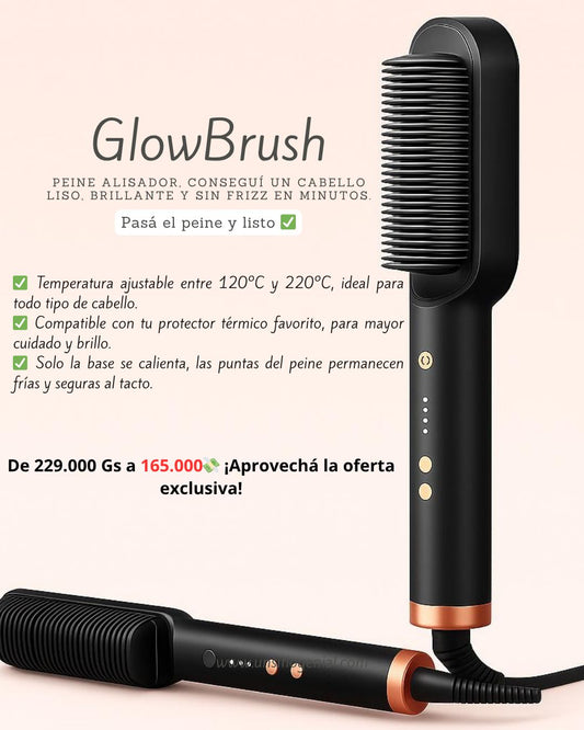 GlowBrush™ Peine Alisador – Cabello liso, brillante y sin frizz en un solo paso 💁‍♀️