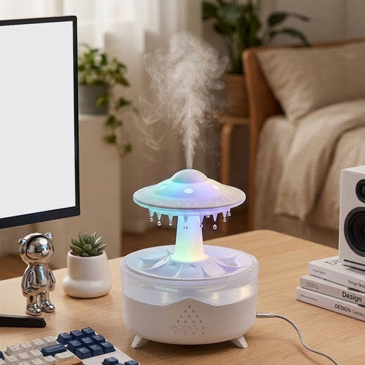 AuraBreeze UFO™ — Humidificador con Luz Ambiental (Transformá Tu Cuarto en Tu Refugio Personal)
